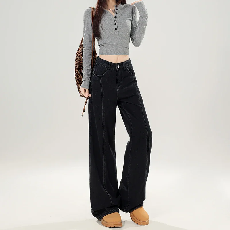 Cool Girl Streetwear Y2K High Waisted Cowboy Trouser Casual Straight Denim Pants Women's Solid Color Classic Black Jeans
Cool Girl Streetwear Y2K High Waisted Cowboy Trouser Casual Straight Denim Pants Women's Solid Color Classic Black Jeans