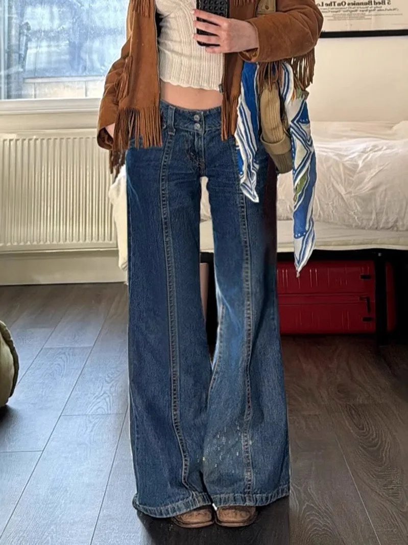Vintage Low Waist Patchwork Jeans Casual Straight Leg Blue Denim Pants Women's Street Sle mid Stretch Faded Effect
Vintage Low Waist Patchwork Jeans Casual Straight Leg Blue Denim Pants Women's Street Sle mid Stretch Faded Effect