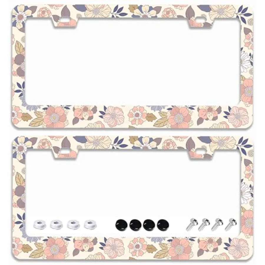 2 Pcs Retro Colorful Floral Flowers License Plate Frames - 2 Holes Stainless Steel Metal Auto Car Accessories Decoration Licens
2 Pcs Retro Colorful Floral Flowers License Plate Frames - 2 Holes Stainless Steel Metal Auto Car Accessories Decoration Licens