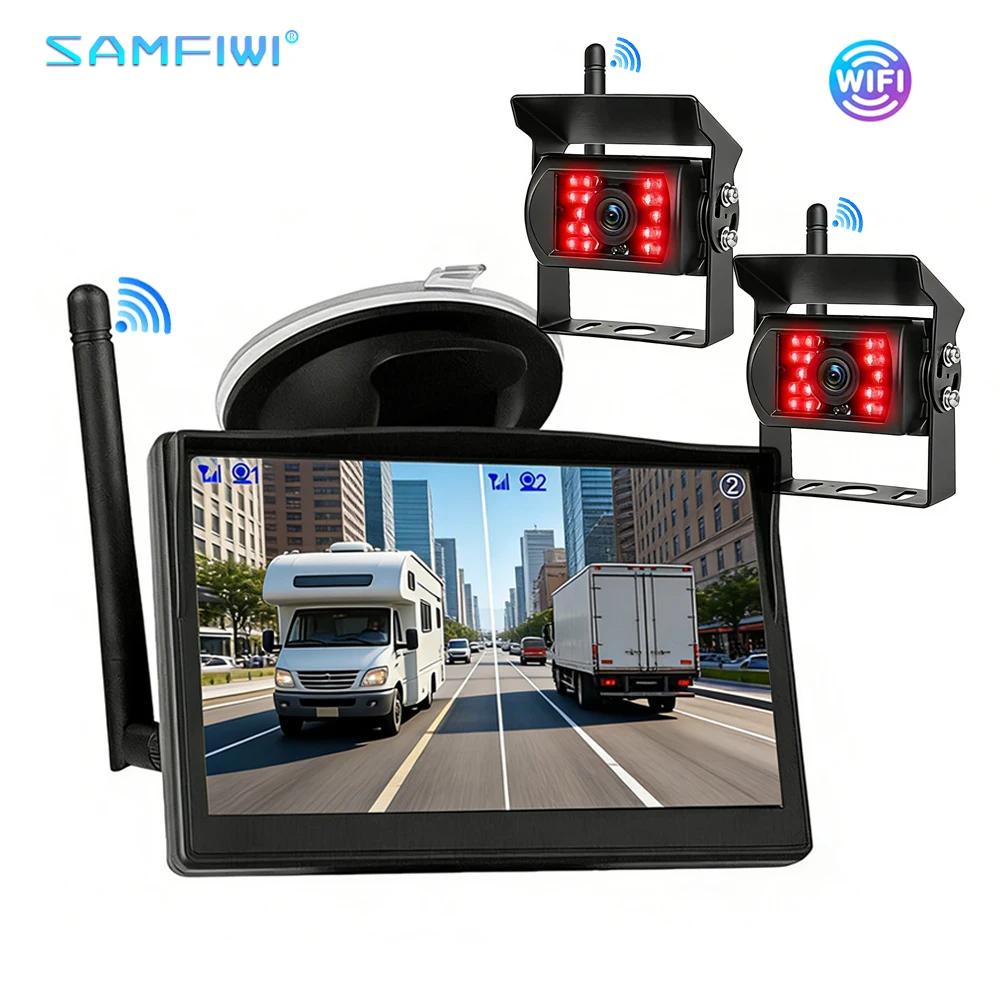 Digital Wireless 5" LCD Split Screen Monitor + 18 IR LED Reversing Cameras | 30-50m Transmission 12-24V for Caravan Truck RV
Digital Wireless 5" LCD Split Screen Monitor + 18 IR LED Reversing Cameras | 30-50m Transmission 12-24V for Caravan Truck RV