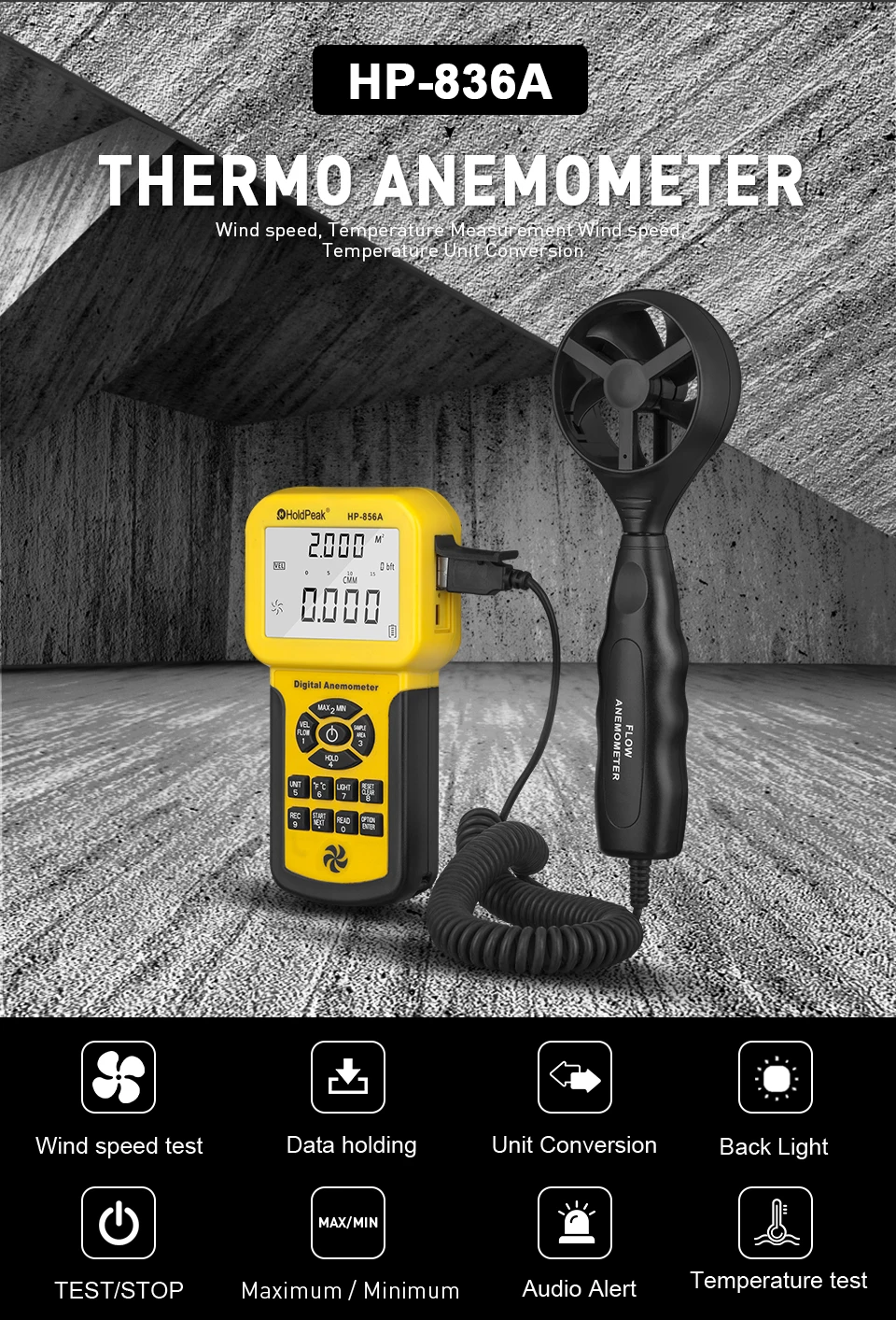 HP-856A Anemometer Wind Speed Meter 0.3-45m/s Split Type USB PC Software CFM CMM Temp 600 Records
HP-856A Anemometer Wind Speed Meter 0.3-45m/s Split Type USB PC Software CFM CMM Temp 600 Records