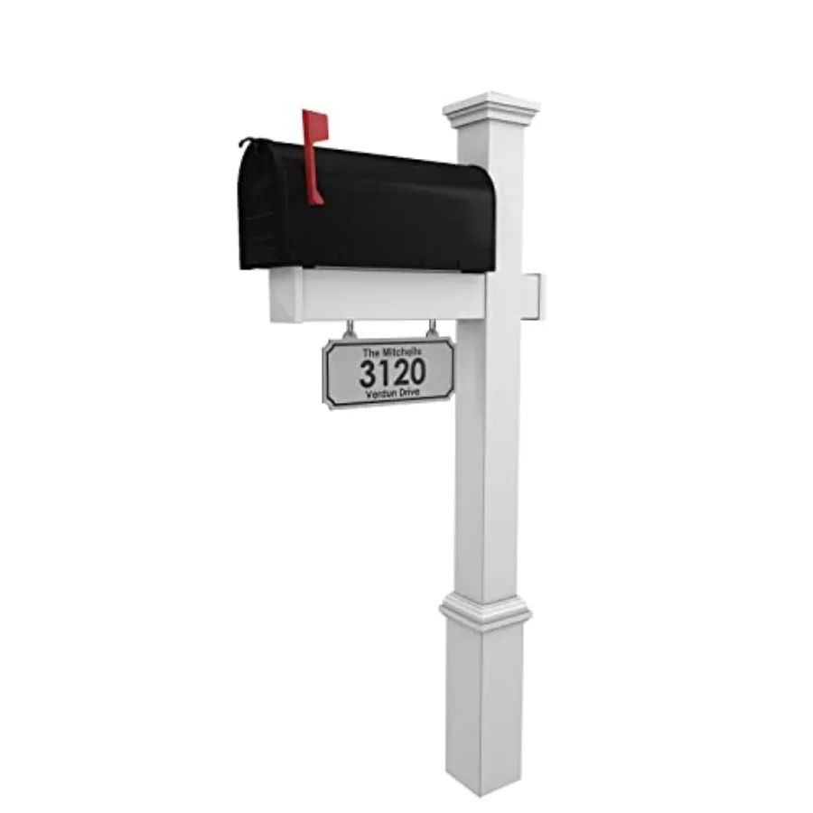 Vinyl Mailbox Post System - Includes Black Steel Mailbox and Custom Address Plate White
Vinyl Mailbox Post System - Includes Black Steel Mailbox and Custom Address Plate White