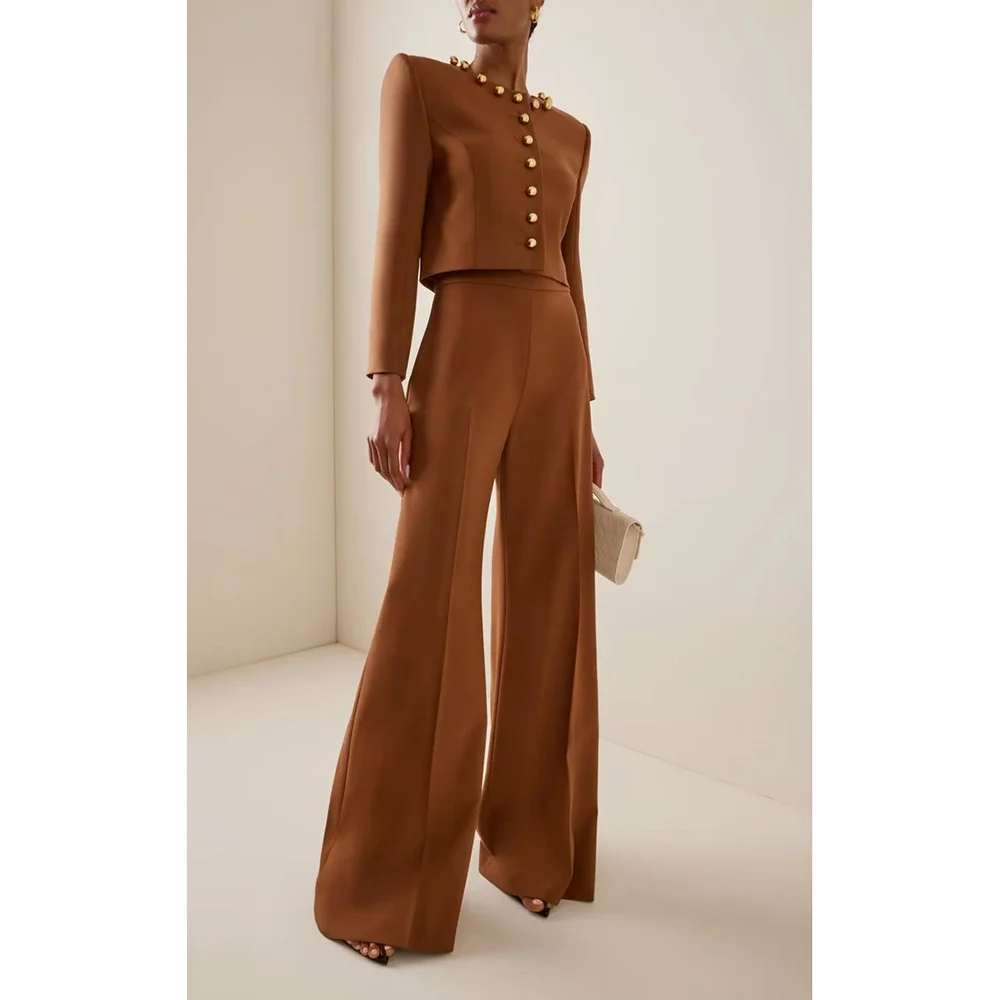 Chic Single Breasted O-Neck New Woman Suits 2 Pieces (Blazer+Trousers) Office Lady Formal Evening Party Sets Customized Set 
Chic Single Breasted O-Neck New Woman Suits 2 Pieces (Blazer+Trousers) Office Lady Formal Evening Party Sets Customized Set