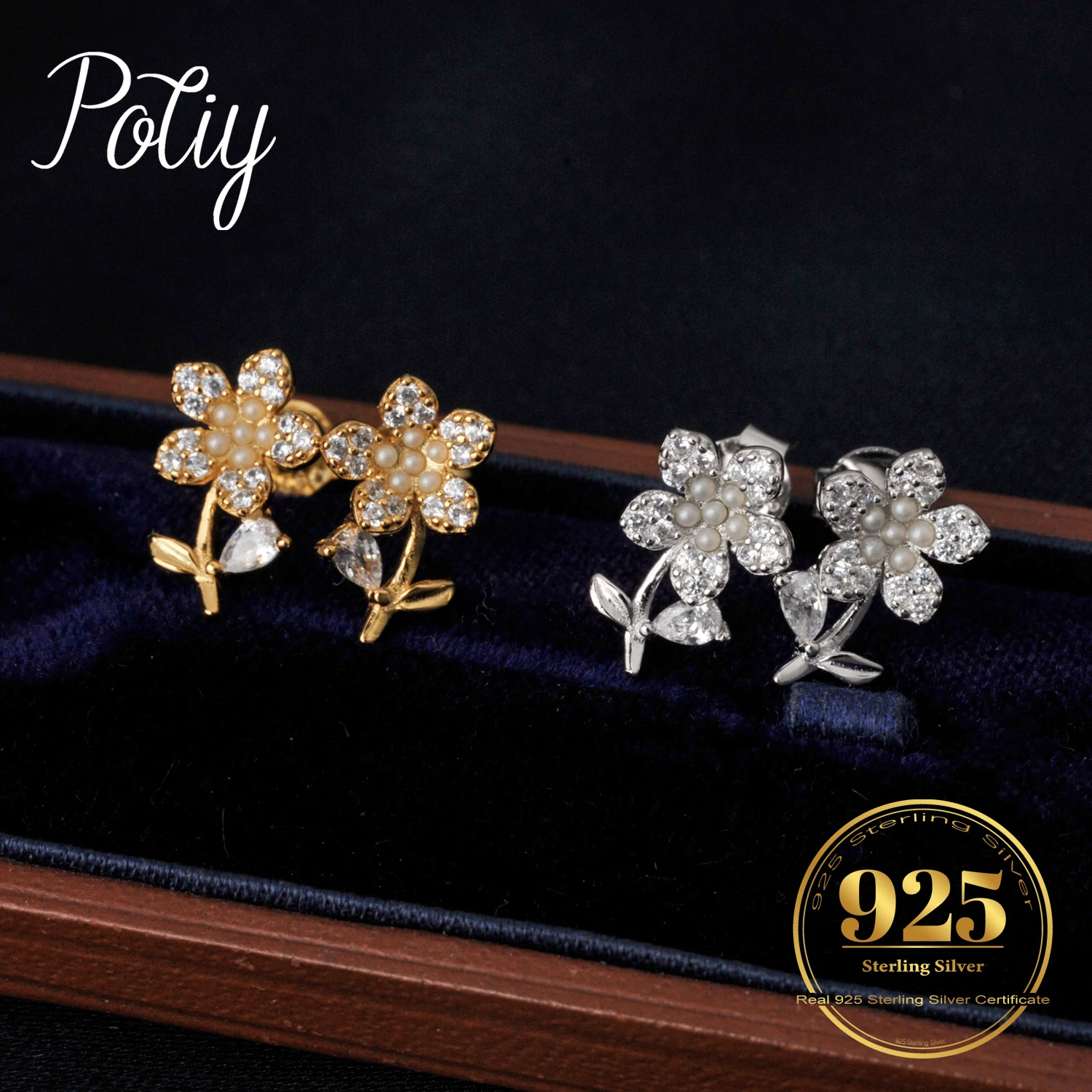 Potiy Cute Flower Leaf Cubic Zirconia Carving Stud Earrings Gift For Women 925 Sterling Silver 14K White Yellow Gold
Potiy Cute Flower Leaf Cubic Zirconia Carving Stud Earrings Gift For Women 925 Sterling Silver 14K White Yellow Gold