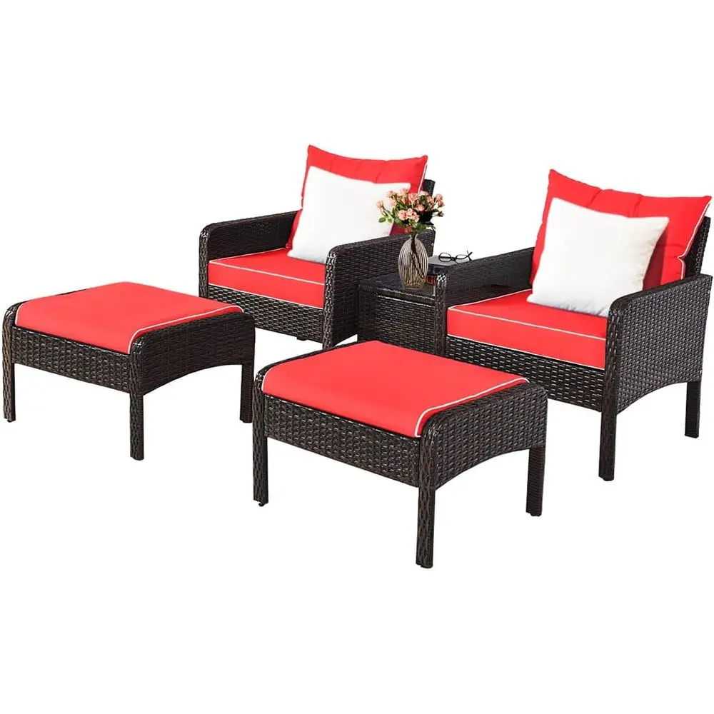 5 Pieces Wicker Patio urniture Set, PE Rattan Outdoor All Weather Cushioned Soas and Ottoman Set, 2-Person Outside Contion Set o
5 Pieces Wicker Patio urniture Set, PE Rattan Outdoor All Weather Cushioned Soas and Ottoman Set, 2-Person Outside Contion Set o