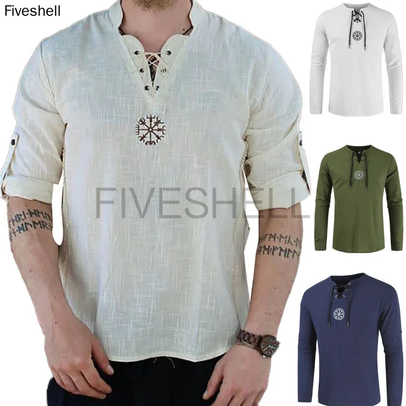 Mens Medieval Vintage Coslay Shirts Pirate Linen Top Shirt Costume Renaissance Nordic Retro T-shirt Beard Cosplay Tee Lace-Up
Mens Medieval Vintage Coslay Shirts Pirate Linen Top Shirt Costume Renaissance Nordic Retro T-shirt Beard Cosplay Tee Lace-Up