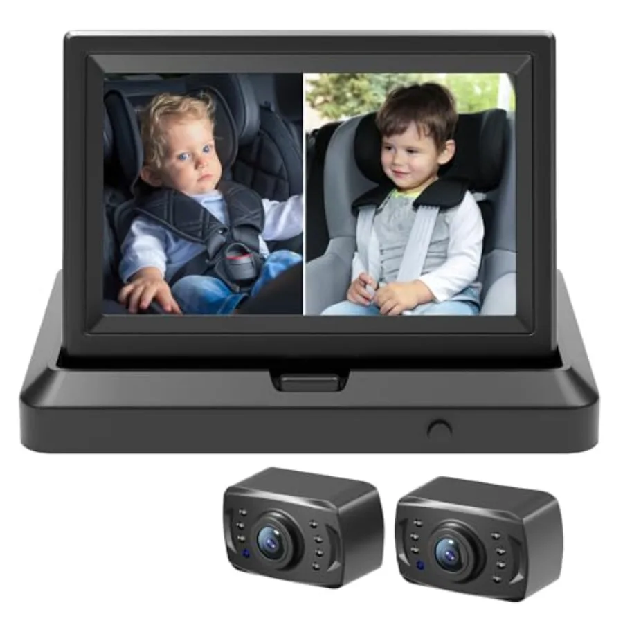 Dual Car Camera Baby Monitor for rear-facing seat: 1080P camera, black ABS plastic, crystal clear wide view with 2 IR night vis
Dual Car Camera Baby Monitor for rear-facing seat: 1080P camera, black ABS plastic, crystal clear wide view with 2 IR night vis