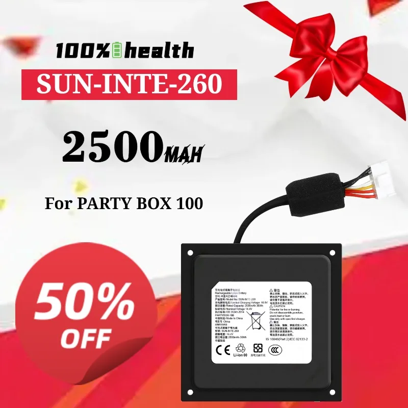 Sun-inte-260 2500mAh Speaker Battery for JBL PARTY BOX 100 Lithium Rechargeable Battery
Sun-inte-260 2500mAh Speaker Battery for JBL PARTY BOX 100 Lithium Rechargeable Battery