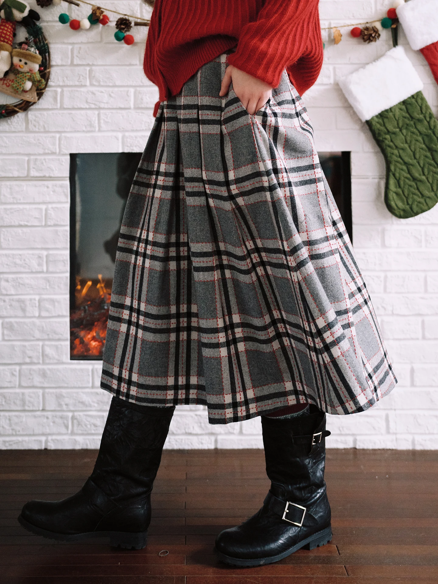 Gute ey Plaid Pleated Skirt Special Fabric Aosphere New Year Skirt Wool Blend Polyester Nylon Spandex A-Line Midi Skirt
Gute ey Plaid Pleated Skirt Special Fabric Aosphere New Year Skirt Wool Blend Polyester Nylon Spandex A-Line Midi Skirt