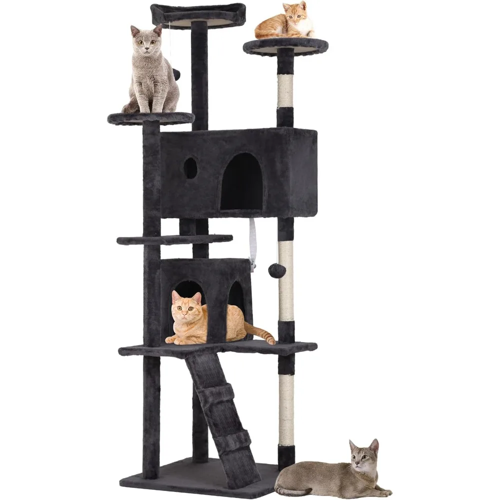 70" cat tree tower w/ scratching posts & toys, multi-level activity center for indoor cats
70" cat tree tower w/ scratching posts & toys, multi-level activity center for indoor cats