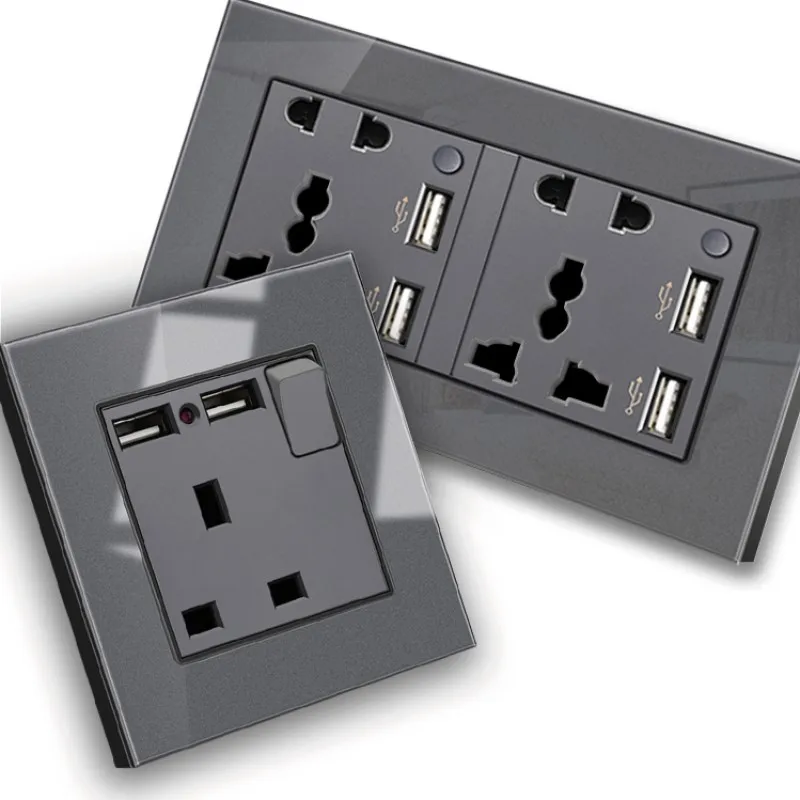 BS UK13A Fashion Grey Crystal Tempered Glass Sockets 2USB Fast Charge Type C USB Outlets UK Hongkong African Standard with CE
BS UK13A Fashion Grey Crystal Tempered Glass Sockets 2USB Fast Charge Type C USB Outlets UK Hongkong African Standard with CE