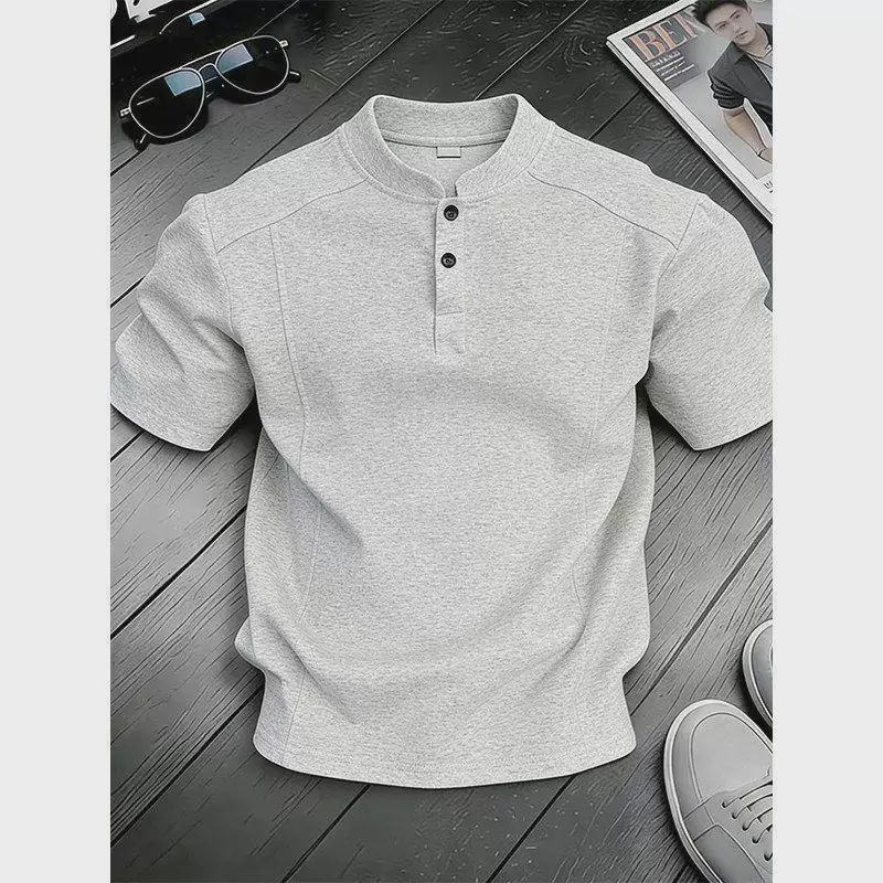 White Henry Collar Shirt Men's Summer Splice Design Short Sleeve Cleanfit Heavyweight Half Sleeve Business Casual T-Shirt
White Henry Collar Shirt Men's Summer Splice Design Short Sleeve Cleanfit Heavyweight Half Sleeve Business Casual T-Shirt