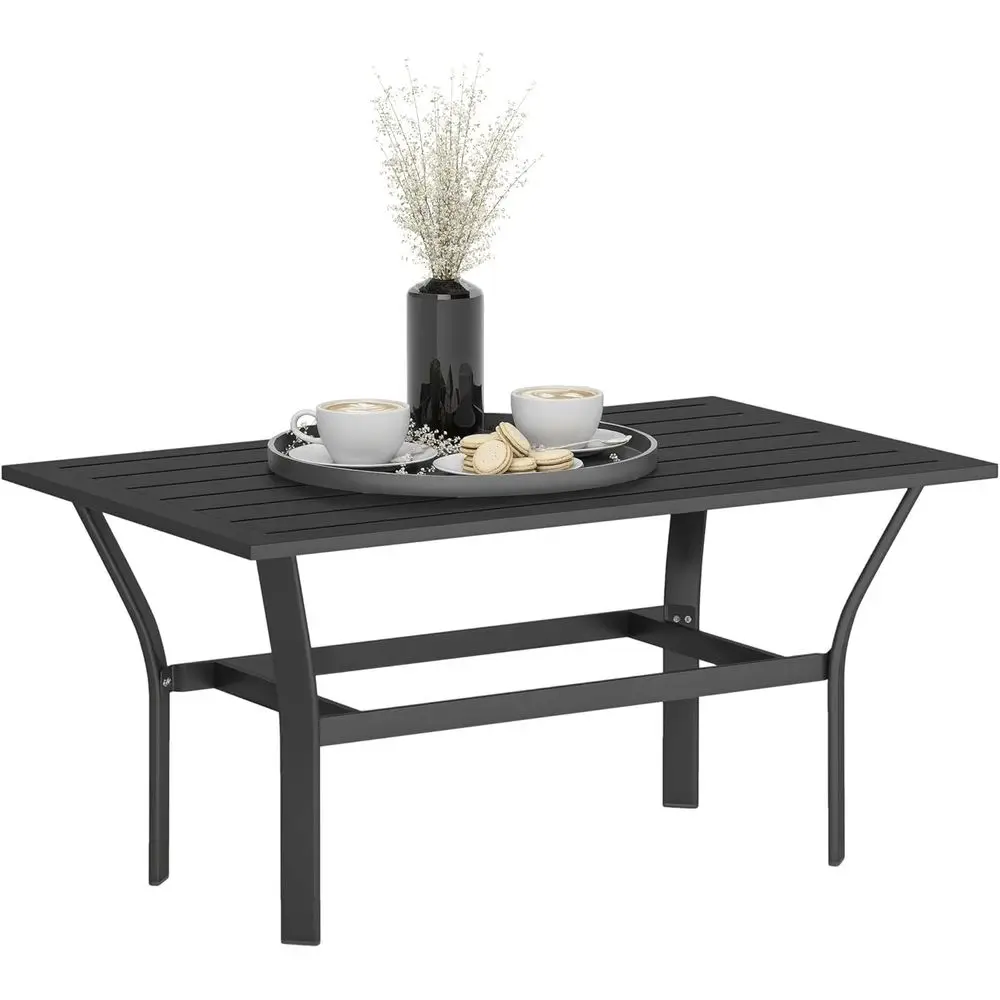 All-Weather Metal Patio Coffee Table with Slatted Top for Outdoor Spaces in Black
All-Weather Metal Patio Coffee Table with Slatted Top for Outdoor Spaces in Black