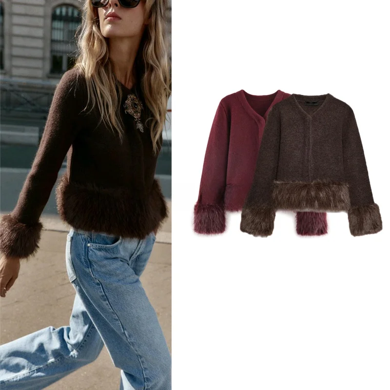 Winter New Arrival Women's Knitted Coat V-Neck Long Sleeve Artificial Fur Effect Splicing Outerwear Commute Style Loose Fit
Winter New Arrival Women's Knitted Coat V-Neck Long Sleeve Artificial Fur Effect Splicing Outerwear Commute Style Loose Fit