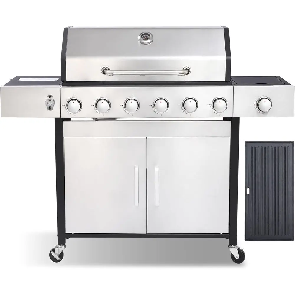 Gas Grill and Griddle Combo with Side Burner, 6-Burner Propane Grill with Porcelain-Enameled Cast Iron Grates and Double-Wall In
Gas Grill and Griddle Combo with Side Burner, 6-Burner Propane Grill with Porcelain-Enameled Cast Iron Grates and Double-Wall In