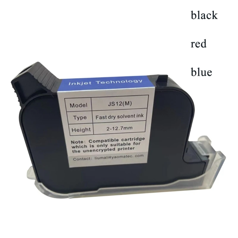 JS12M Fast Dry Solvent Cartridge 600DPI 12.7mm Handheld Thermal Inkjet Printer Inkjet Coder Black/Red/Blue
JS12M Fast Dry Solvent Cartridge 600DPI 12.7mm Handheld Thermal Inkjet Printer Inkjet Coder Black/Red/Blue