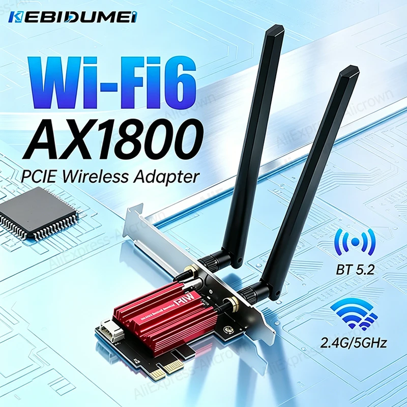  KEBIDUMEI AX1800 WiFi 6 PCIE Wireless Adapter RTL8852 5Ghz/2.4G BT 5.2 802.11AX 1800/1200Mbps WiFi Antennas Card For Win10/11
KEBIDUMEI AX1800 WiFi 6 PCIE Wireless Adapter RTL8852 5Ghz/2.4G BT 5.2 802.11AX 1800/1200Mbps WiFi Antennas Card For Win10/11