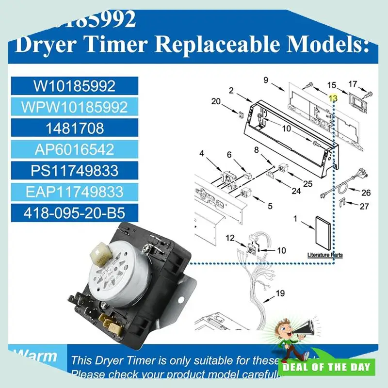 24-часовая доставка для Maytag для Whirlpool W10185992, запасные части для таймера сушилки, номера 418-095-20-B5 MEDC465HW0 MGDC465HW0 WGD
24-часовая доставка для Maytag для Whirlpool W10185992, запасные части для таймера сушилки, номера 418-095-20-B5 MEDC465HW0 MGDC465HW0 WGD