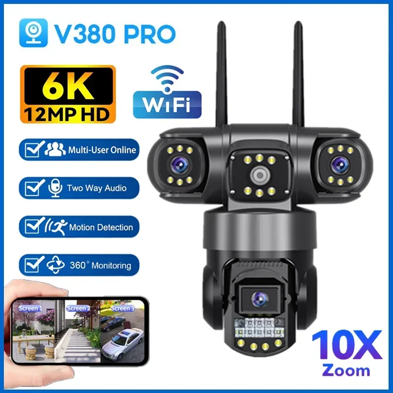 6K Three Screen WIFI IP Camera Outdoor 12MP 3-Lens PTZ Camera Human Detection IP66 Waterproof CCTV Video Security Cam
6K Three Screen WIFI IP Camera Outdoor 12MP 3-Lens PTZ Camera Human Detection IP66 Waterproof CCTV Video Security Cam