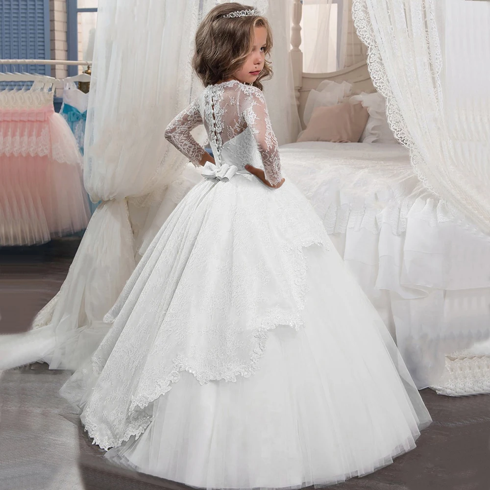 White Long Sleeves O Neck Beaded Belt Lace Flower Girls Dresses Princess Wedding Pageant Ball Gowns for Children Holy Communion
White Long Sleeves O Neck Beaded Belt Lace Flower Girls Dresses Princess Wedding Pageant Ball Gowns for Children Holy Communion