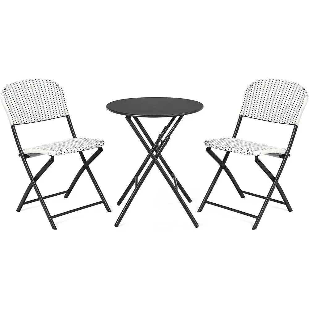 3-Piece Outdoor Patio Dining Set: Metal Bistro Table with 2 Rattan Chairs for Garden, Balcony, Porch, Yard, Lawn, and Poolside.
3-Piece Outdoor Patio Dining Set: Metal Bistro Table with 2 Rattan Chairs for Garden, Balcony, Porch, Yard, Lawn, and Poolside.