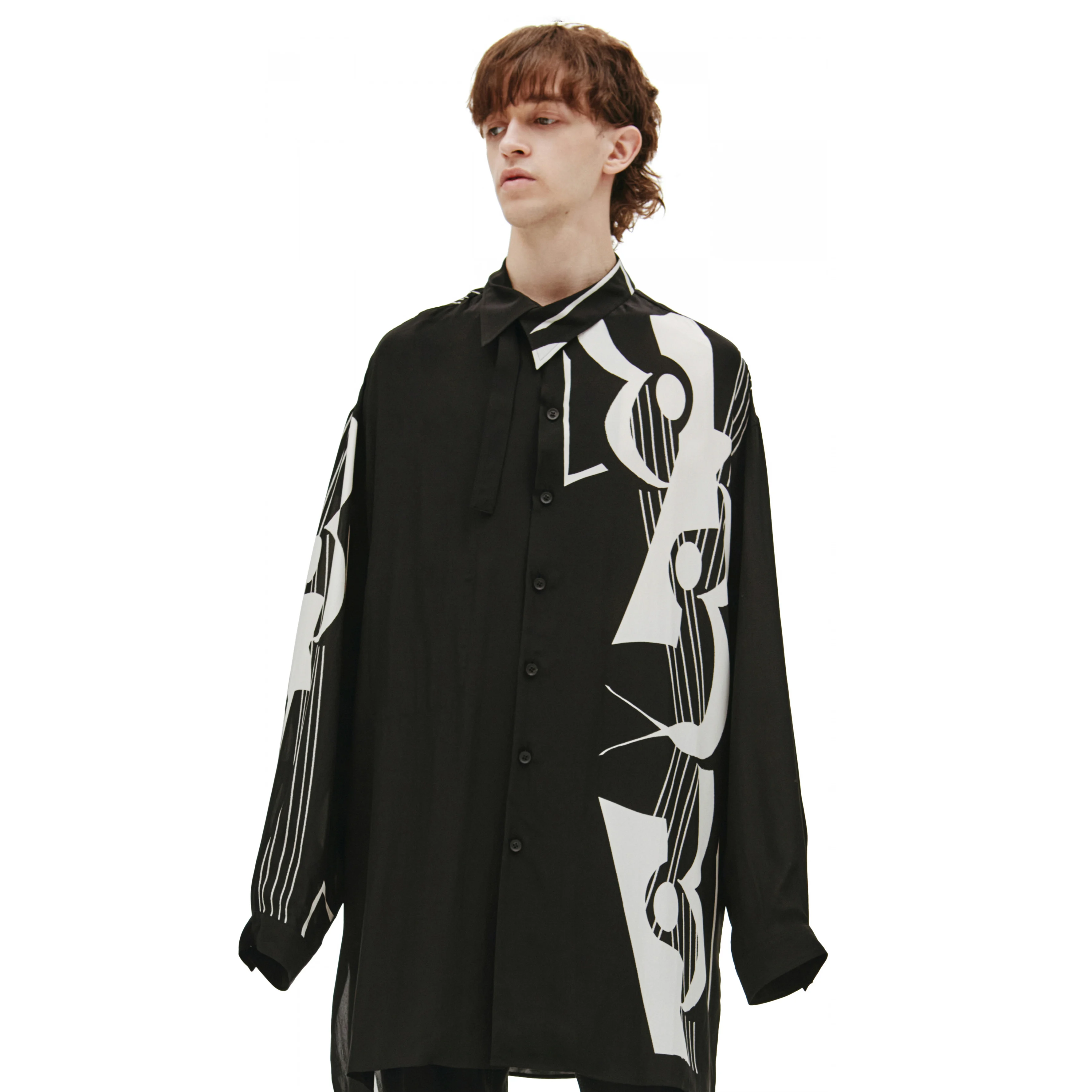 YOJI OOAK PRIMT SILK SHIRT Silk Note Black and White Guitar Printed Super Large Shirt for Men
YOJI OOAK PRIMT SILK SHIRT Silk Note Black and White Guitar Printed Super Large Shirt for Men