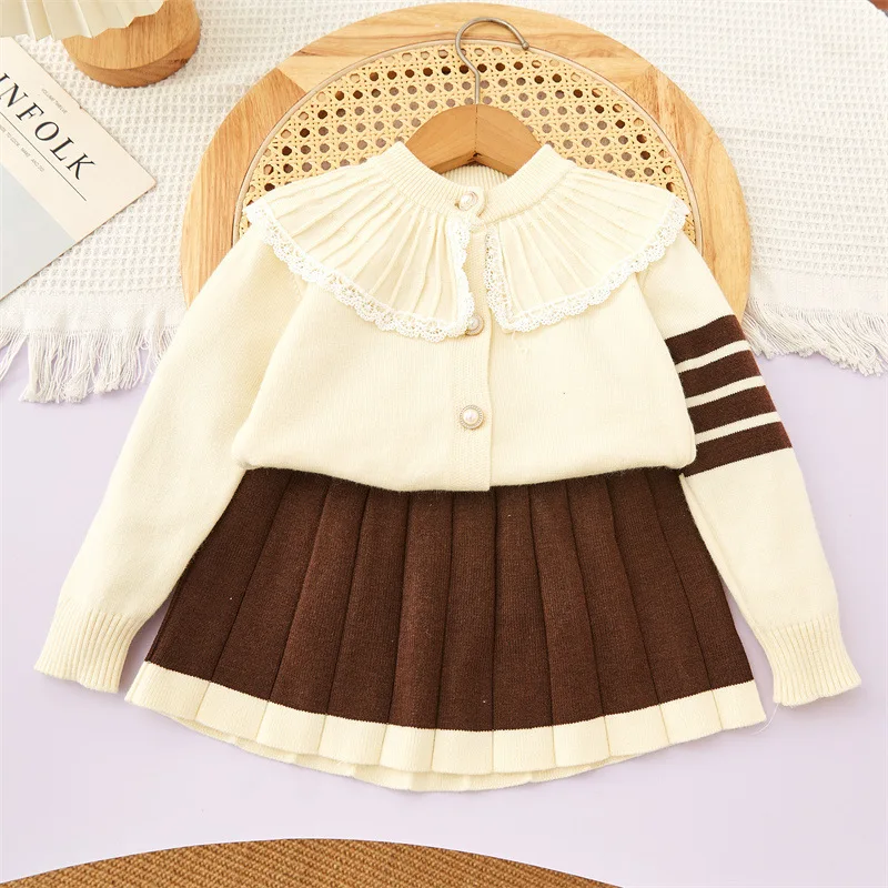 Children's Outfit Skirt New Autumn Winter Girls Sweet Stylish Solid Color Knitted Cardigan Top Skirt Two-Piece Set 
Children's Outfit Skirt New Autumn Winter Girls Sweet Stylish Solid Color Knitted Cardigan Top Skirt Two-Piece Set