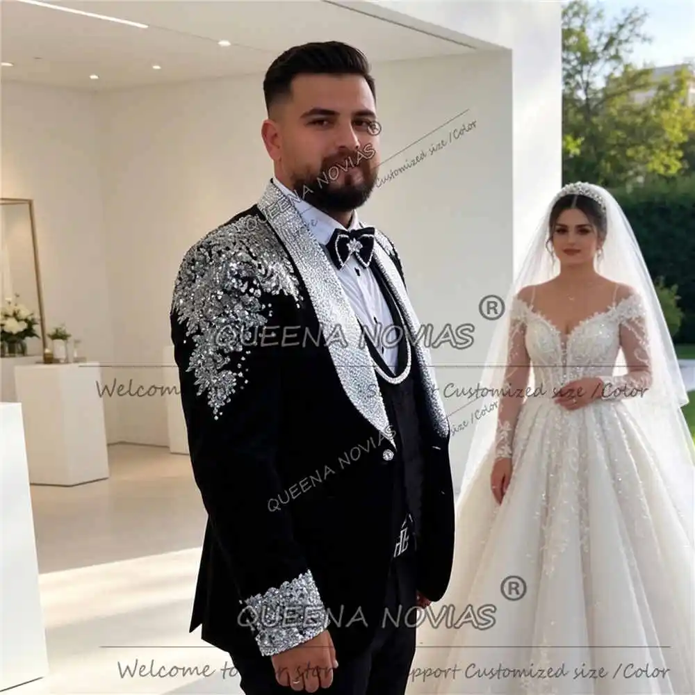 Exquisite Suits Men Sparkly Sequins Label Crystals Beading Prom Blazers Customized 2 Piece Sets Groom Formal Party Tuxedo Attire
Exquisite Suits Men Sparkly Sequins Label Crystals Beading Prom Blazers Customized 2 Piece Sets Groom Formal Party Tuxedo Attire