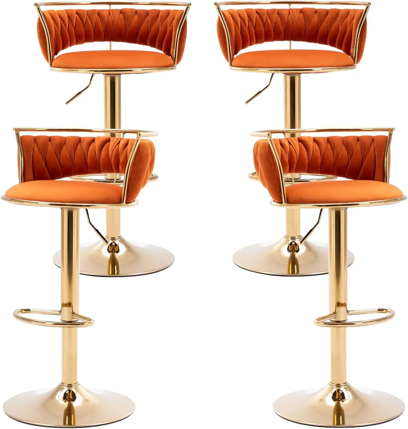 Bar Stools Set of 4 Adjustable Counter Height Bar Stools with Back and Solid Gold Base Velvet Swivel Kitchen Stools Orange
Bar Stools Set of 4 Adjustable Counter Height Bar Stools with Back and Solid Gold Base Velvet Swivel Kitchen Stools Orange