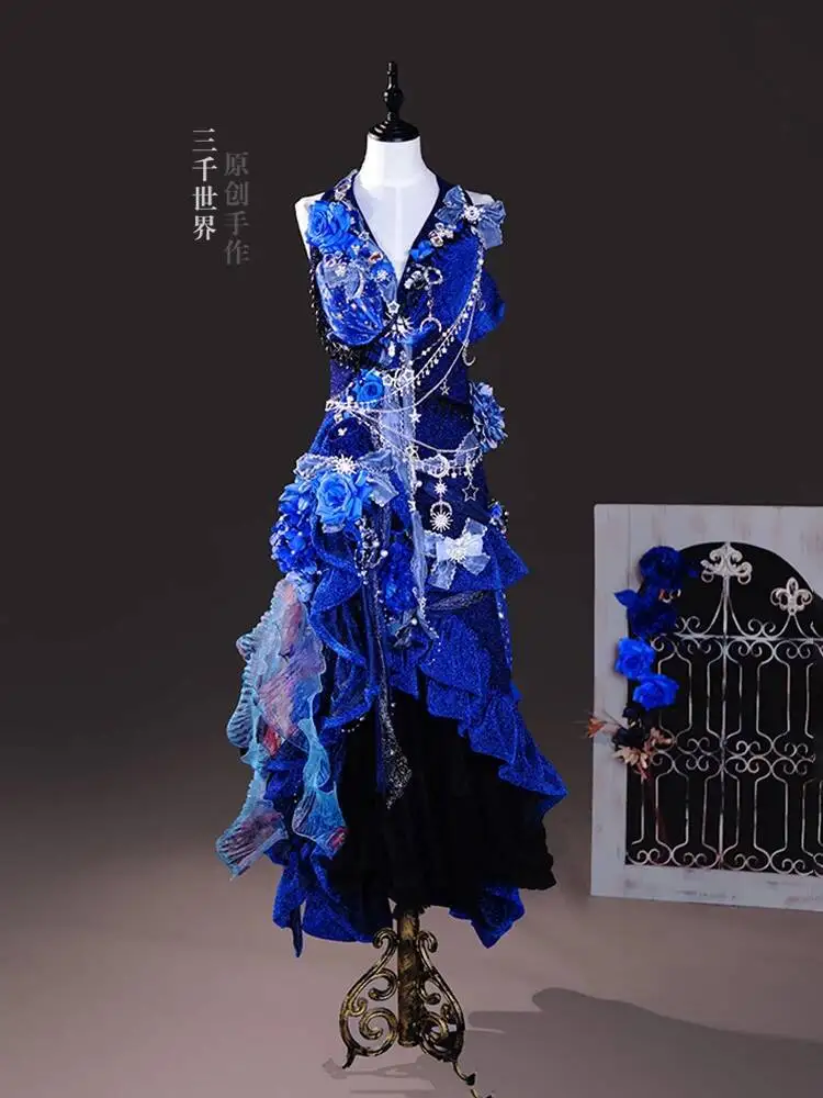 Original Handmade Elegant Blue Floral Gothic Dress With Asymmetrical Hem For Halloween Carnival And Photoshoot
Original Handmade Elegant Blue Floral Gothic Dress With Asymmetrical Hem For Halloween Carnival And Photoshoot