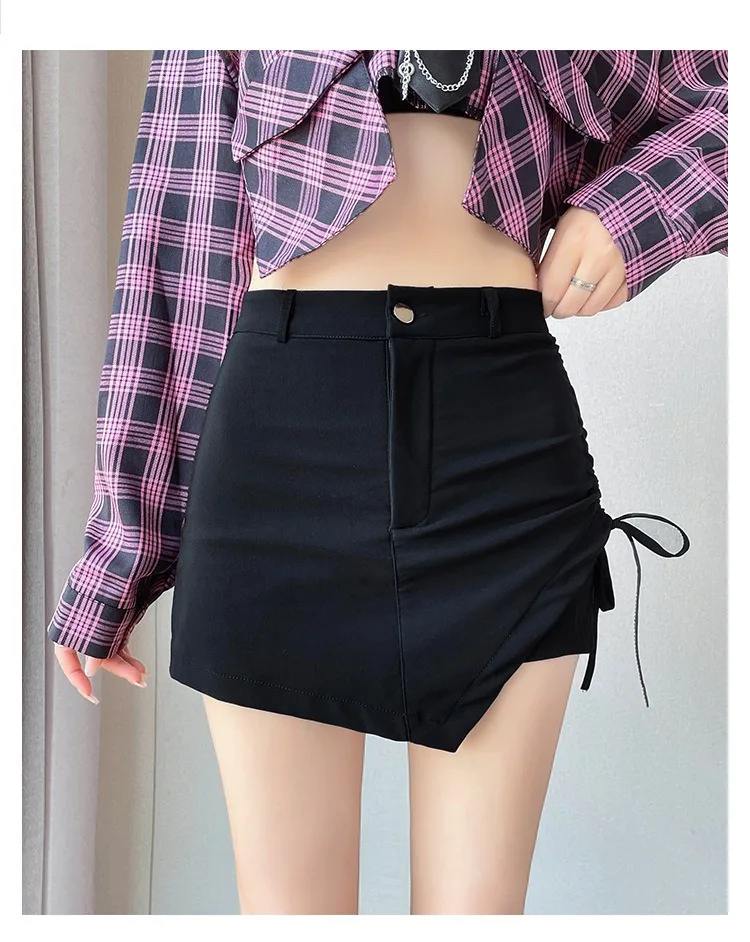 2025 Summer Black Spicy Girl Short Skirt, Women Look Thin, Drawn, High Waist, Irregular A-line, Hip Wrapping, Half body Skirt, P 
2025 Summer Black Spicy Girl Short Skirt, Women Look Thin, Drawn, High Waist, Irregular A-line, Hip Wrapping, Half body Skirt, P