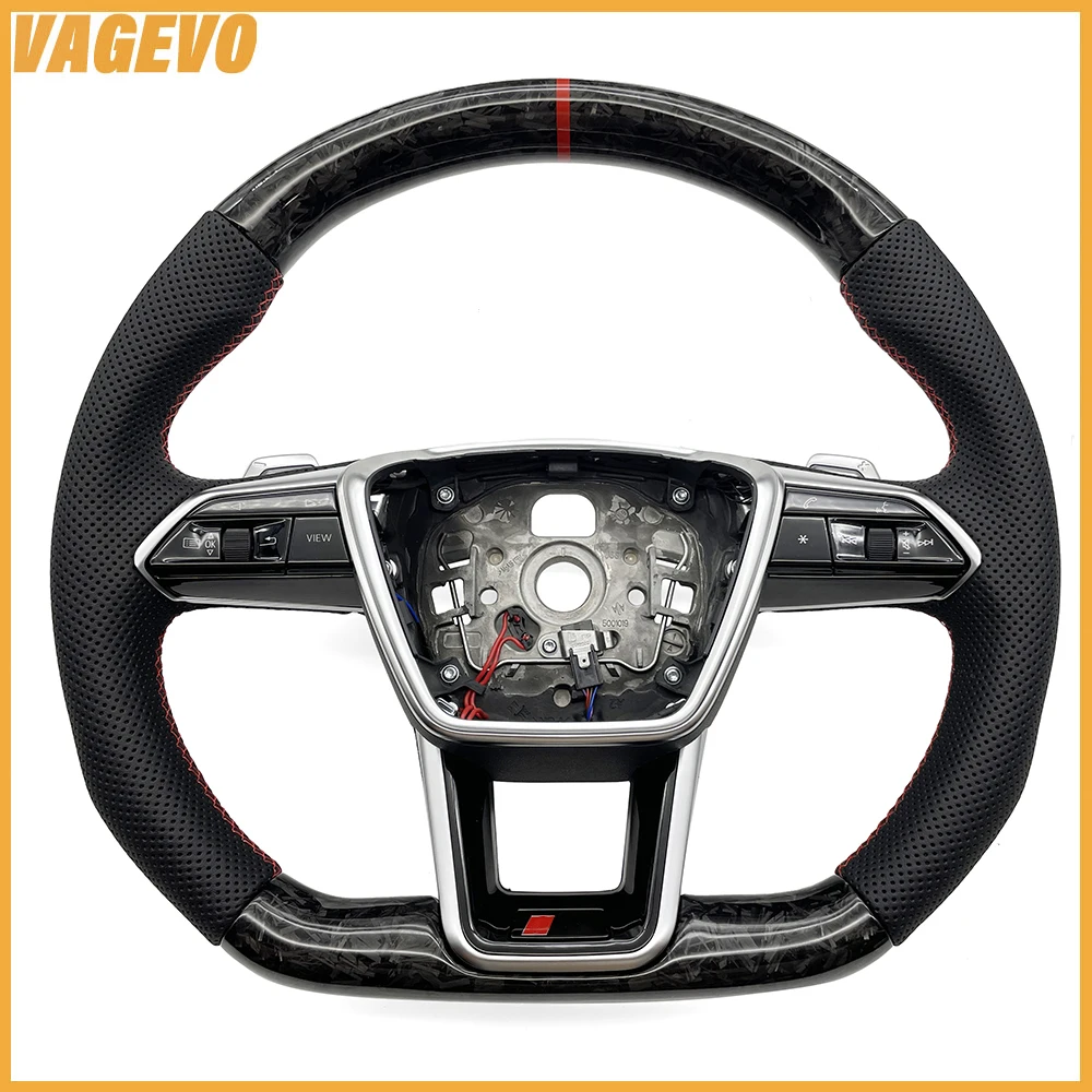 Forged carbon fiber leather multifunctional red stitching steering wheel with buttons and paddles, Car Accessories
Forged carbon fiber leather multifunctional red stitching steering wheel with buttons and paddles, Car Accessories