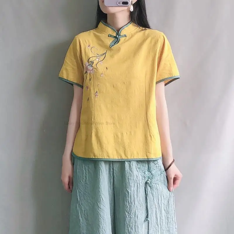 Chinese Traditional Blouse Improved Tang Suit National Chiffon Hanfu Tops Tea Art Cotton Linen Embroidery Blouse Women Top
Chinese Traditional Blouse Improved Tang Suit National Chiffon Hanfu Tops Tea Art Cotton Linen Embroidery Blouse Women Top