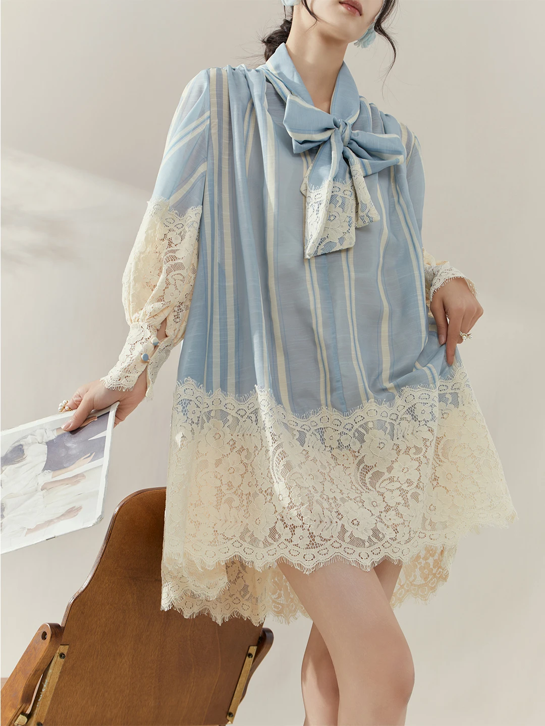 FlowingEra Autumn Beautiful Tea Break Heavy Work Lace Patchwork Striped irt Sve Bubble Dr Women's Faion Dr
FlowingEra Autumn Beautiful Tea Break Heavy Work Lace Patchwork Striped irt Sve Bubble Dr Women's Faion Dr