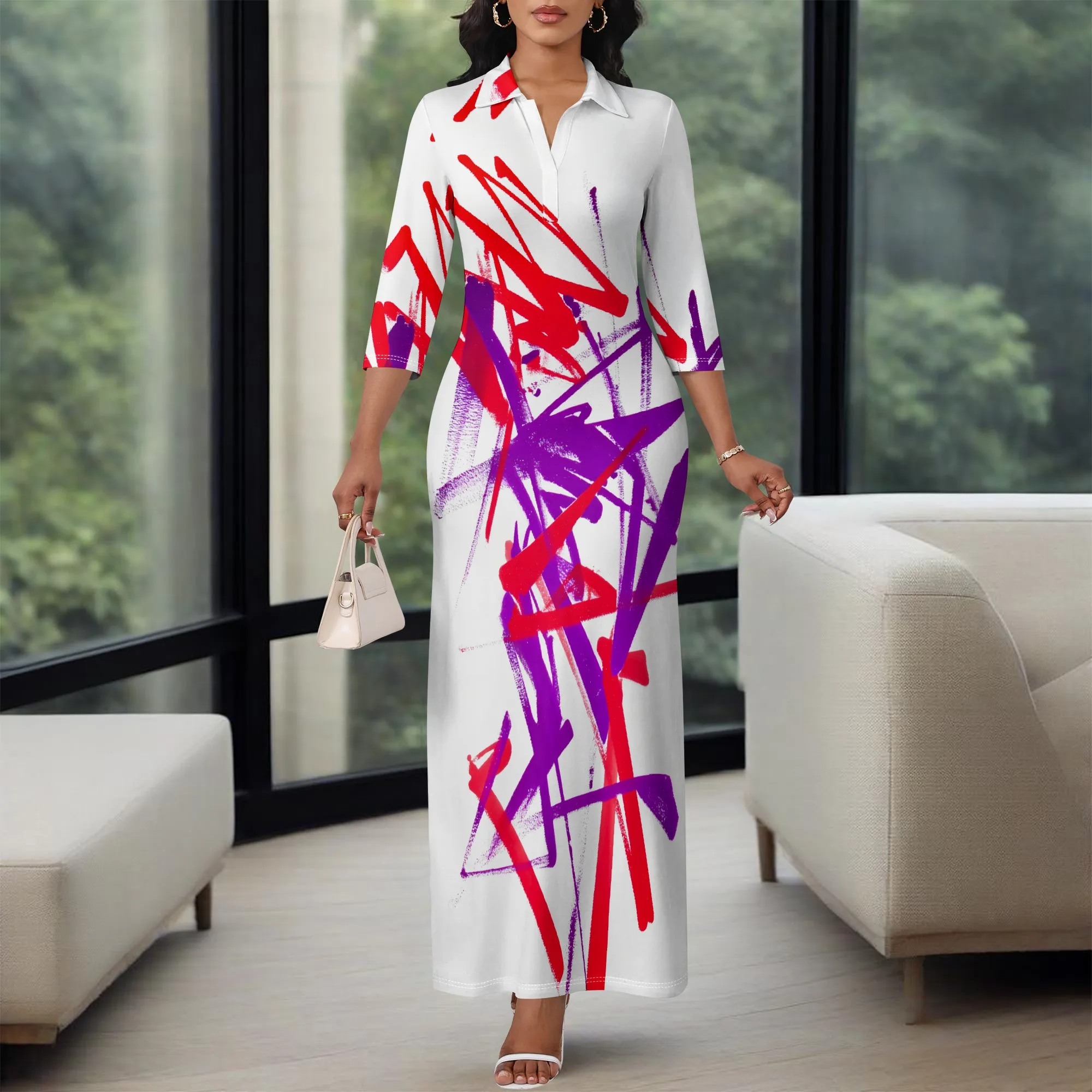 Red Purple Graffiti Print Maxi Dress XS-3XL Polo Neck 3/4 Sleeve Style for Pride Parade, Art Festival or Urban Street Look
Red Purple Graffiti Print Maxi Dress XS-3XL Polo Neck 3/4 Sleeve Style for Pride Parade, Art Festival or Urban Street Look
