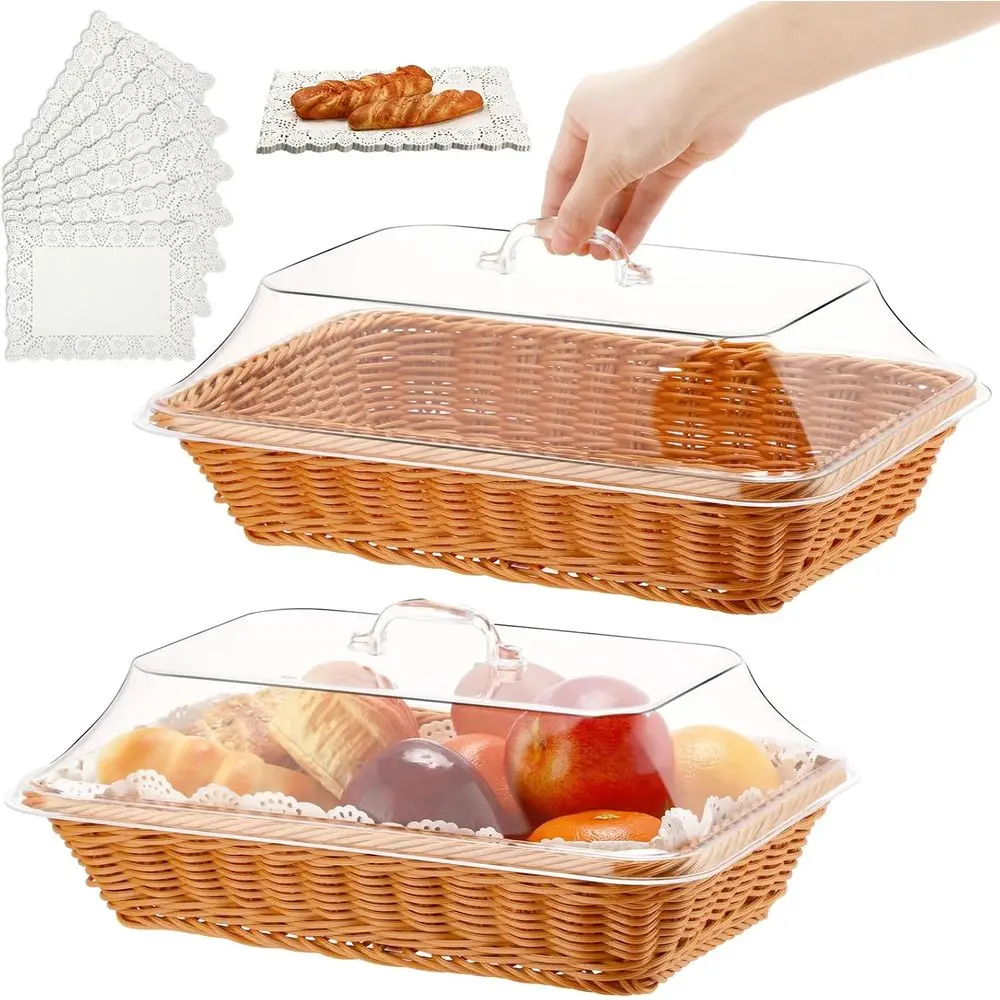 Set of 2 Rattan-Style Bread Baskets with Lids, 14.17x10.24x2.56 & 50 Food Blotting Sheets, 11.81x15.75 - Perfect for Serving, St
Set of 2 Rattan-Style Bread Baskets with Lids, 14.17x10.24x2.56 & 50 Food Blotting Sheets, 11.81x15.75 - Perfect for Serving, St