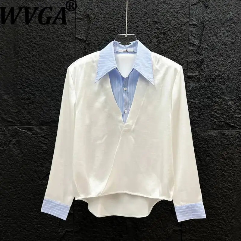 WVGA Spring New Men Faux Two-piece V-neck Long Sleeved Shirt Unique Korean Style Striped Patchwork Design Casual Tops Ins W25333
WVGA Spring New Men Faux Two-piece V-neck Long Sleeved Shirt Unique Korean Style Striped Patchwork Design Casual Tops Ins W25333