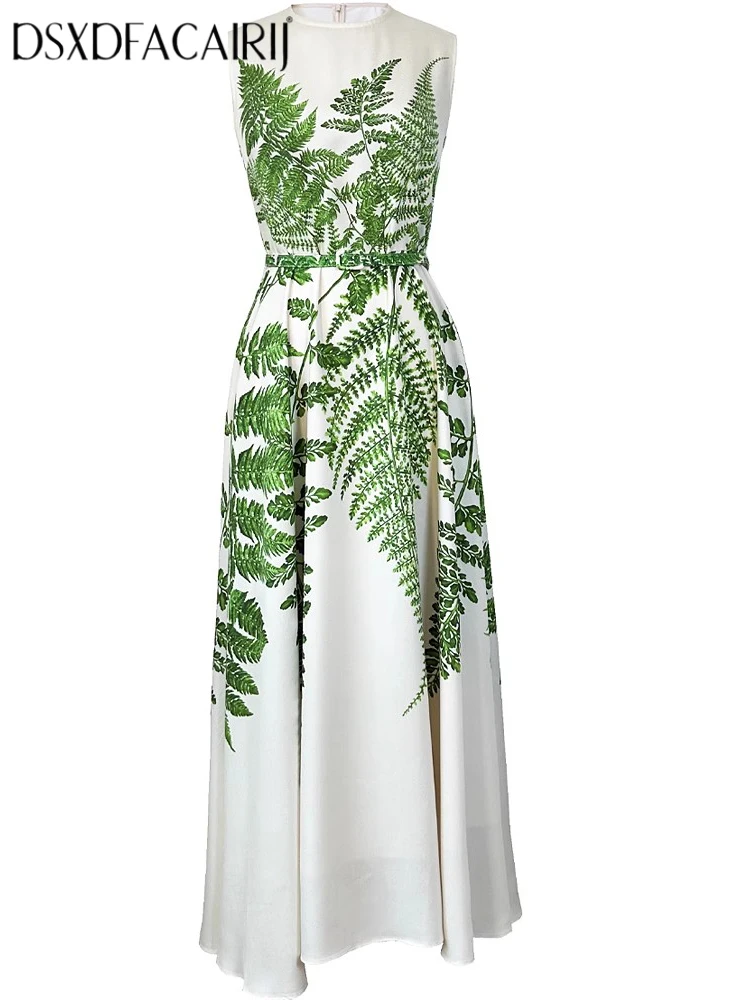 DSXDFACAIRIJ Women's Sleeveless O-Neck Cotton Dress Green Leaves Print Sashed Elegant Long Summer Party Female Wear
DSXDFACAIRIJ Women's Sleeveless O-Neck Cotton Dress Green Leaves Print Sashed Elegant Long Summer Party Female Wear