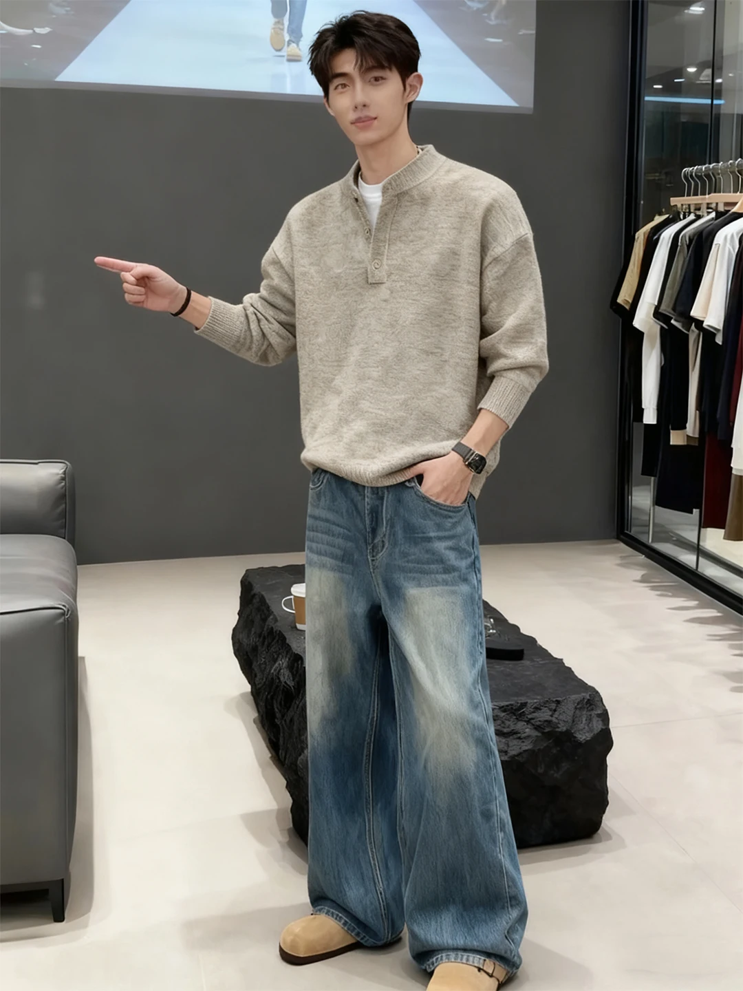 k ey Thiened Henry Collar Men's Knitted Sweater Inner Wear Casual Vintage Sle Long Sve Top Soft Comfortable Fabric
k ey Thiened Henry Collar Men's Knitted Sweater Inner Wear Casual Vintage Sle Long Sve Top Soft Comfortable Fabric