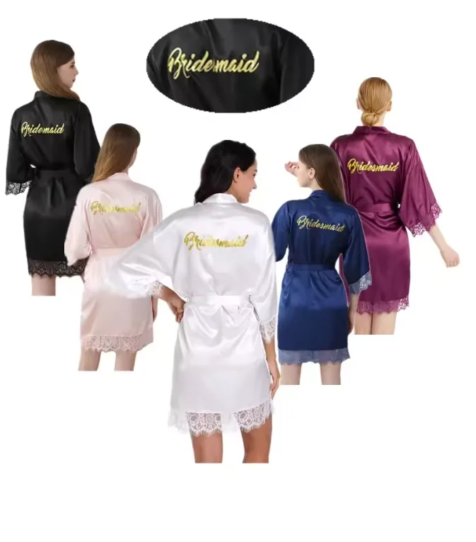 Retail Bridesmaid Gold Glitter Lace Women Satin Kimono Robes Lace Wedding Party Bathrobes Dressing Gown T98 
Retail Bridesmaid Gold Glitter Lace Women Satin Kimono Robes Lace Wedding Party Bathrobes Dressing Gown T98