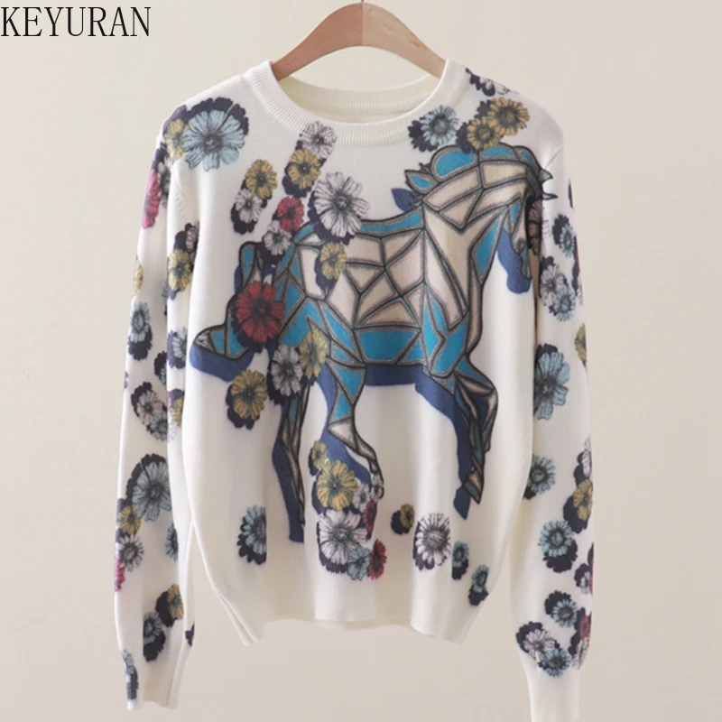Vintage Pony Flower Print Knitted Pullovers Sweaters Women Autumn Winter O-neck Long Sleeve Flolar Knitwear Tops Ladies Jumpers
Vintage Pony Flower Print Knitted Pullovers Sweaters Women Autumn Winter O-neck Long Sleeve Flolar Knitwear Tops Ladies Jumpers