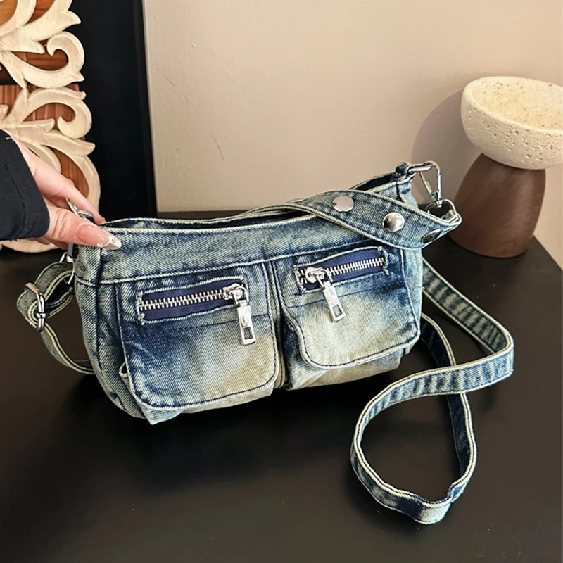 Simple Underarm Shopper Purse Casual Bag For Women Double Zipper Coin Purse Design Denim Crossbody Handbag Brand Jean Bag
Simple Underarm Shopper Purse Casual Bag For Women Double Zipper Coin Purse Design Denim Crossbody Handbag Brand Jean Bag