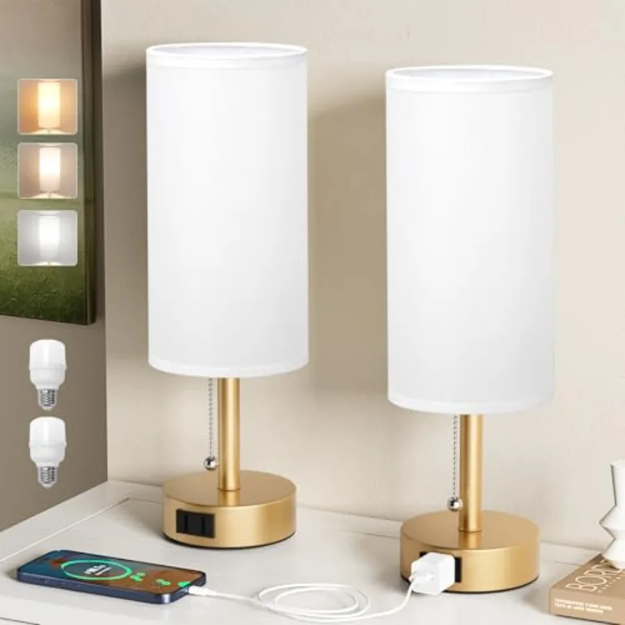 Bedside Table Lamps Set of 2-3 Color Temperatures Pull Chain Lamp with AC Outlet Charging Port, Two Round Night Stand Lamps for
Bedside Table Lamps Set of 2-3 Color Temperatures Pull Chain Lamp with AC Outlet Charging Port, Two Round Night Stand Lamps for