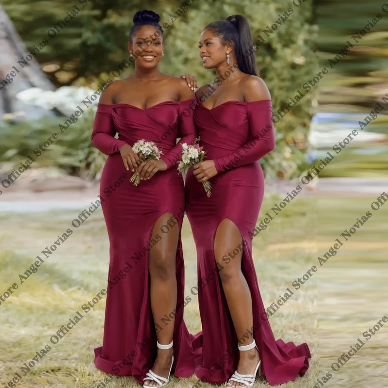 Customized Long Sleeves Burgundy Mermaid Bridesmaid Dresses 2026 for Wedding Party Dresses vestido madrinhas casamento
Customized Long Sleeves Burgundy Mermaid Bridesmaid Dresses 2026 for Wedding Party Dresses vestido madrinhas casamento