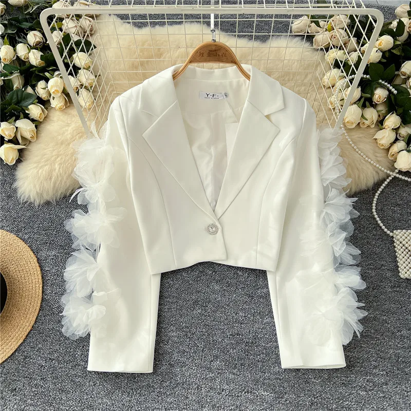 Black White Celebrity Women Stunning Short Blazer Spring Fall Mesh Flower Patchwork Fairy Coat Jacket Elegant Luxury Slim Top
Black White Celebrity Women Stunning Short Blazer Spring Fall Mesh Flower Patchwork Fairy Coat Jacket Elegant Luxury Slim Top