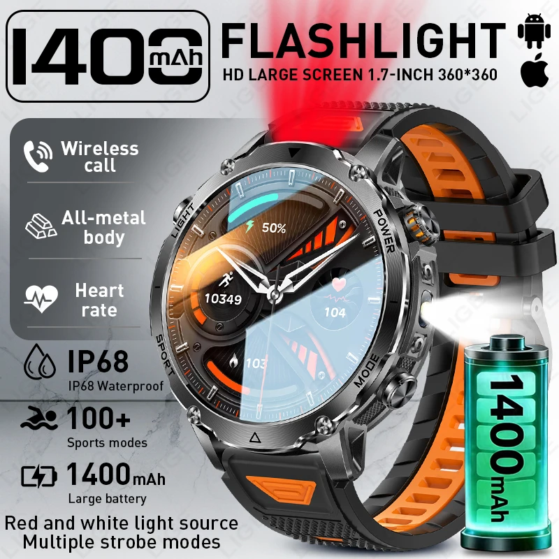 2026 New Military 1400mAh Battery Smart Watch Men Outdoor Flashlight 10ATM Waterproof Heart Rate Bluetooth Call Sport Smartwatch
2026 New Military 1400mAh Battery Smart Watch Men Outdoor Flashlight 10ATM Waterproof Heart Rate Bluetooth Call Sport Smartwatch