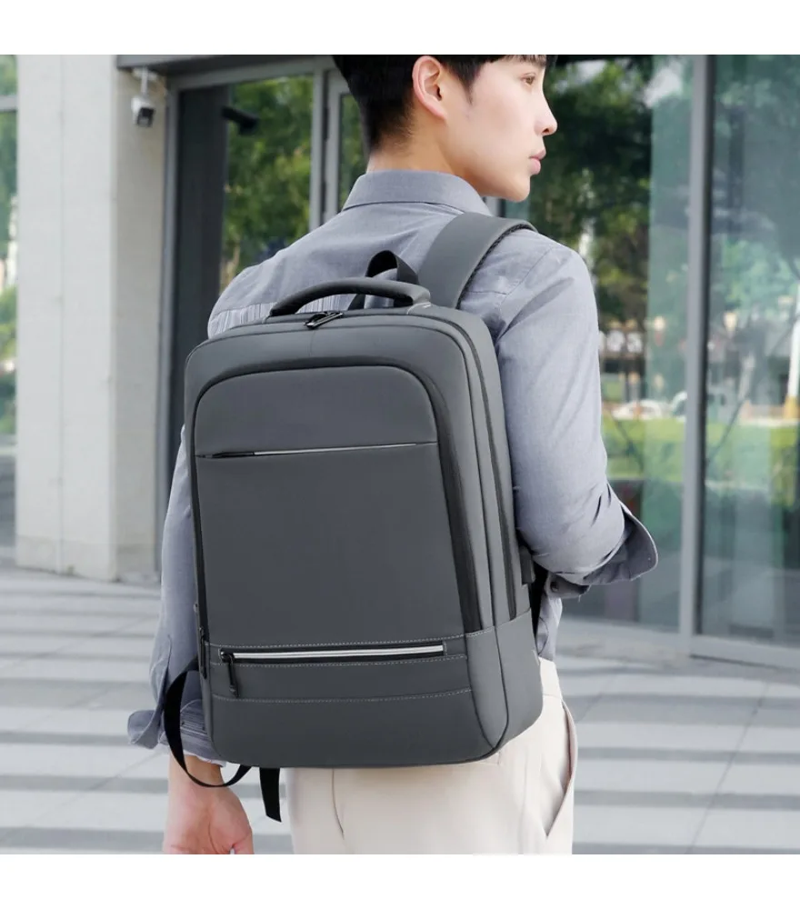 Black dual front pocket laptop backpack with reflective strip anti splash side USB for men daily office commute business travel
Black dual front pocket laptop backpack with reflective strip anti splash side USB for men daily office commute business travel