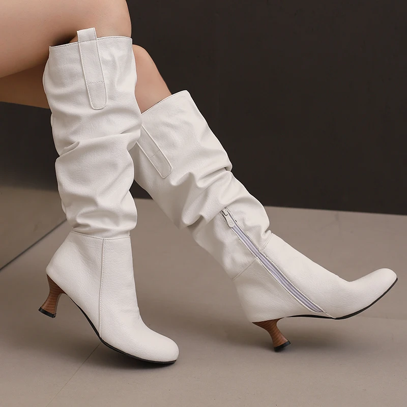 Модные плиссированные женские сапоги до колена, винтажные женские высокие сапоги с круглым носком и котенком на высоком каблуке, женские белые, черные туфли, размер 34-50
Модные плиссированные женские сапоги до колена, винтажные женские высокие сапоги с круглым носком и котенком на высоком каблуке, женские белые, черные туфли, размер 34-50