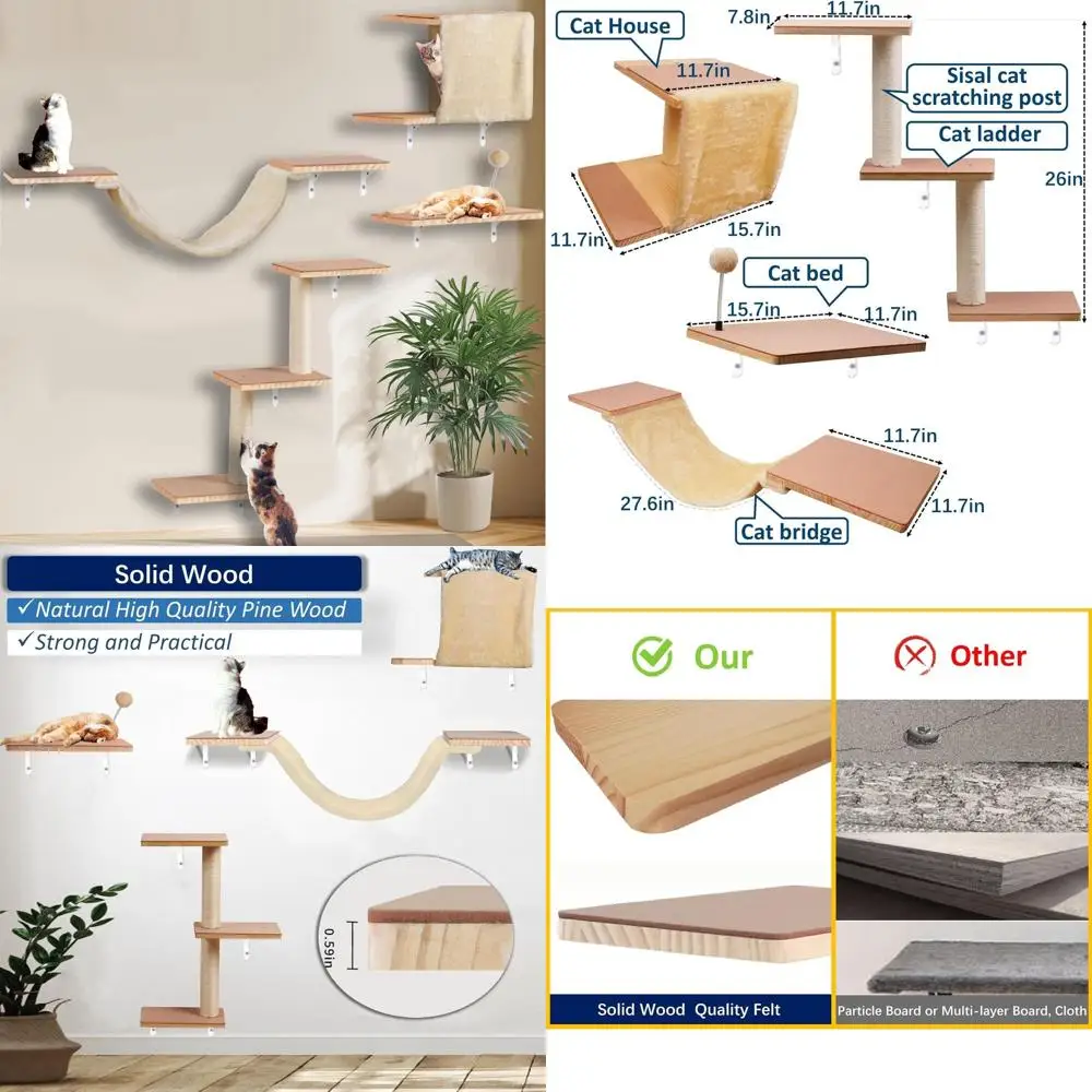 Solid Wood Wall-Mounted Cat Furniture with House, Bed, Hammock, and Scratching Ladder (Beige)
Solid Wood Wall-Mounted Cat Furniture with House, Bed, Hammock, and Scratching Ladder (Beige)