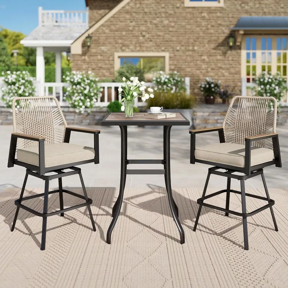 Outdoor 3-Piece Swivel Bar Set with Cushioned Wicker Chairs for Patio, Balcony, and Poolside
Outdoor 3-Piece Swivel Bar Set with Cushioned Wicker Chairs for Patio, Balcony, and Poolside